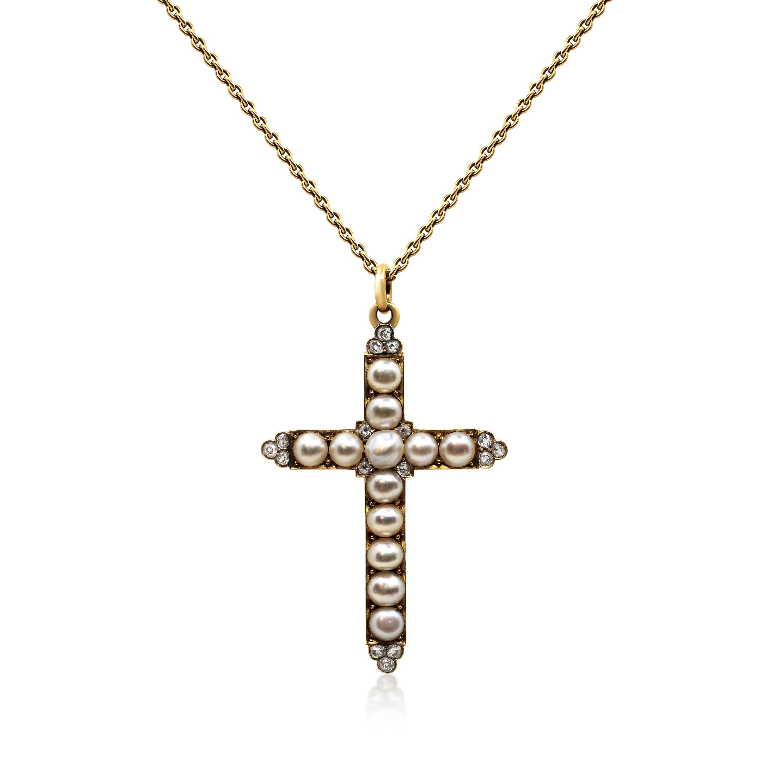 Antique Half Pearl and Gold Cross Pendant