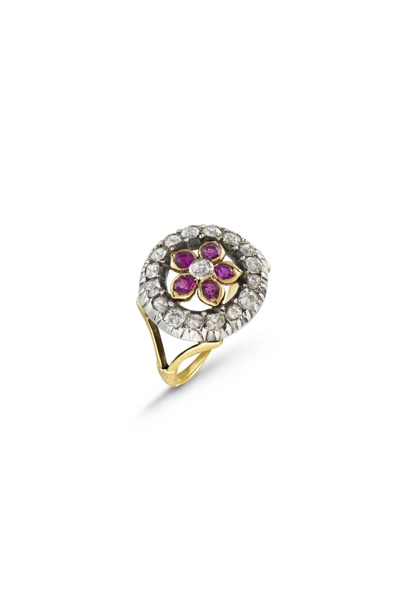 Antique Diamond and Ruby Floral Cluster Ring