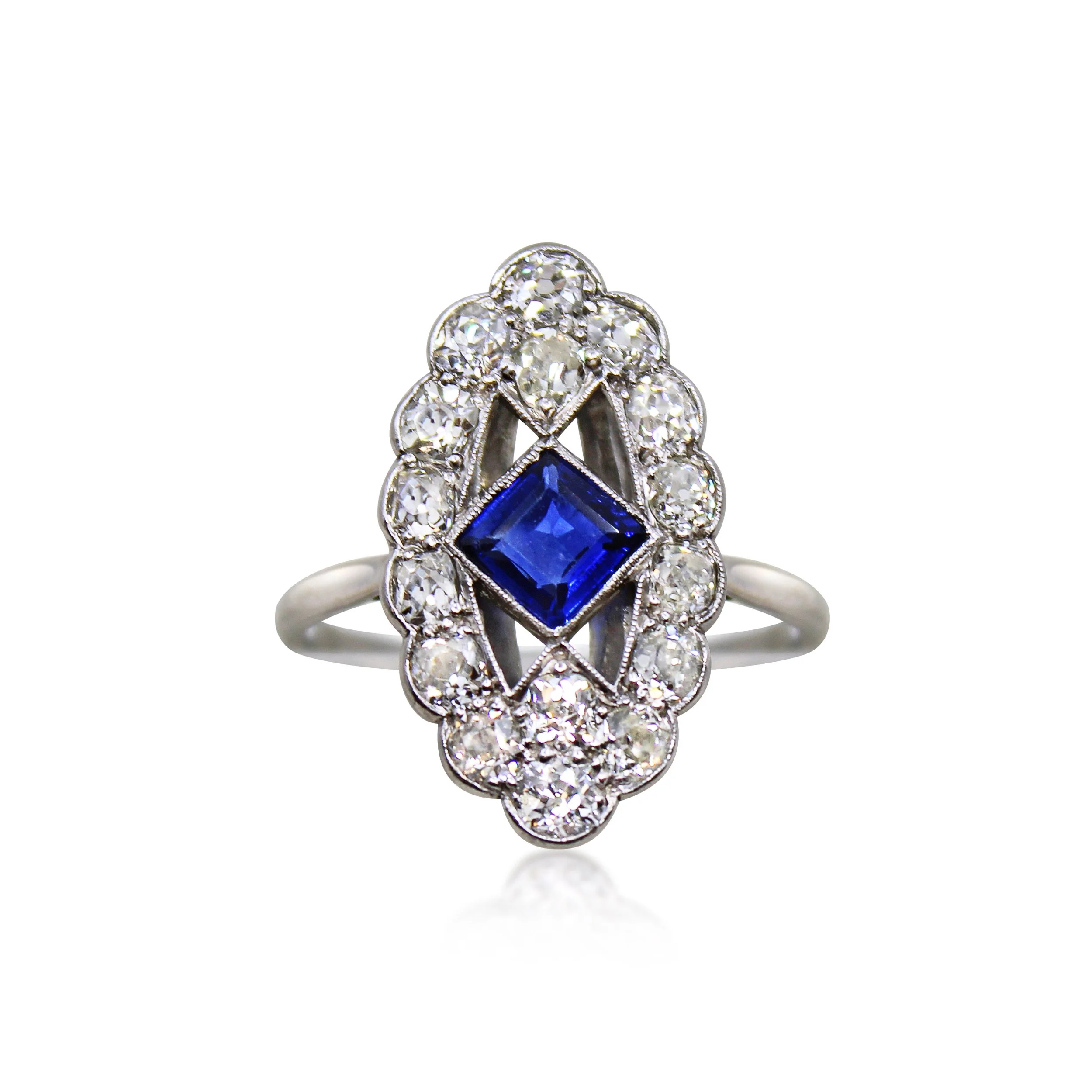 Edwardian Sapphire and Diamond Panel Ring