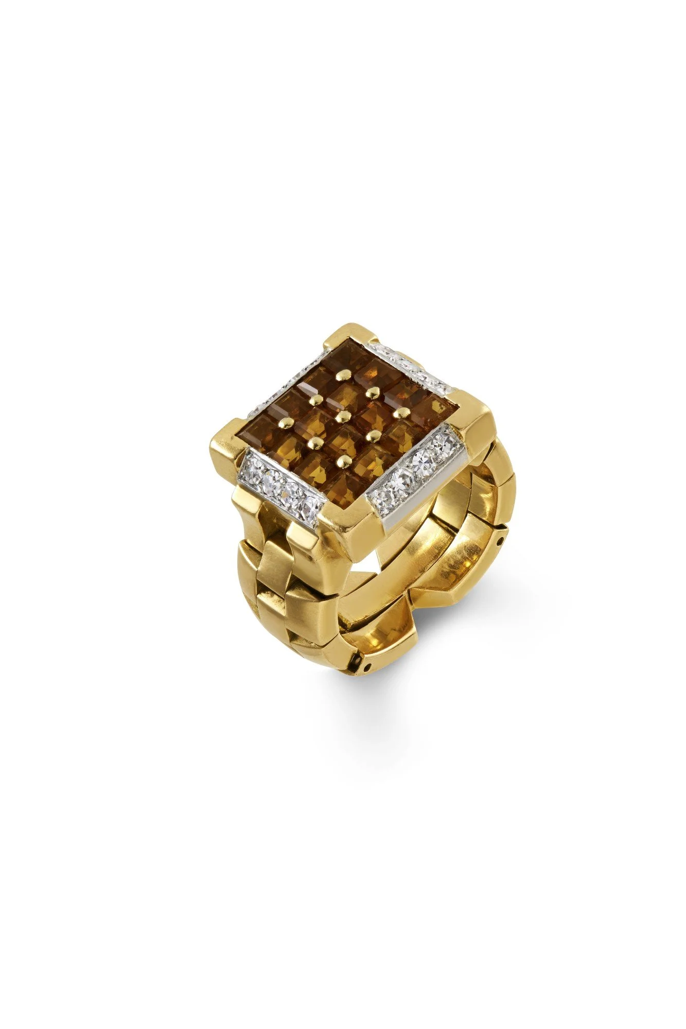 1950’s Citrine and Diamond Square Cocktail Ring by Lacloche