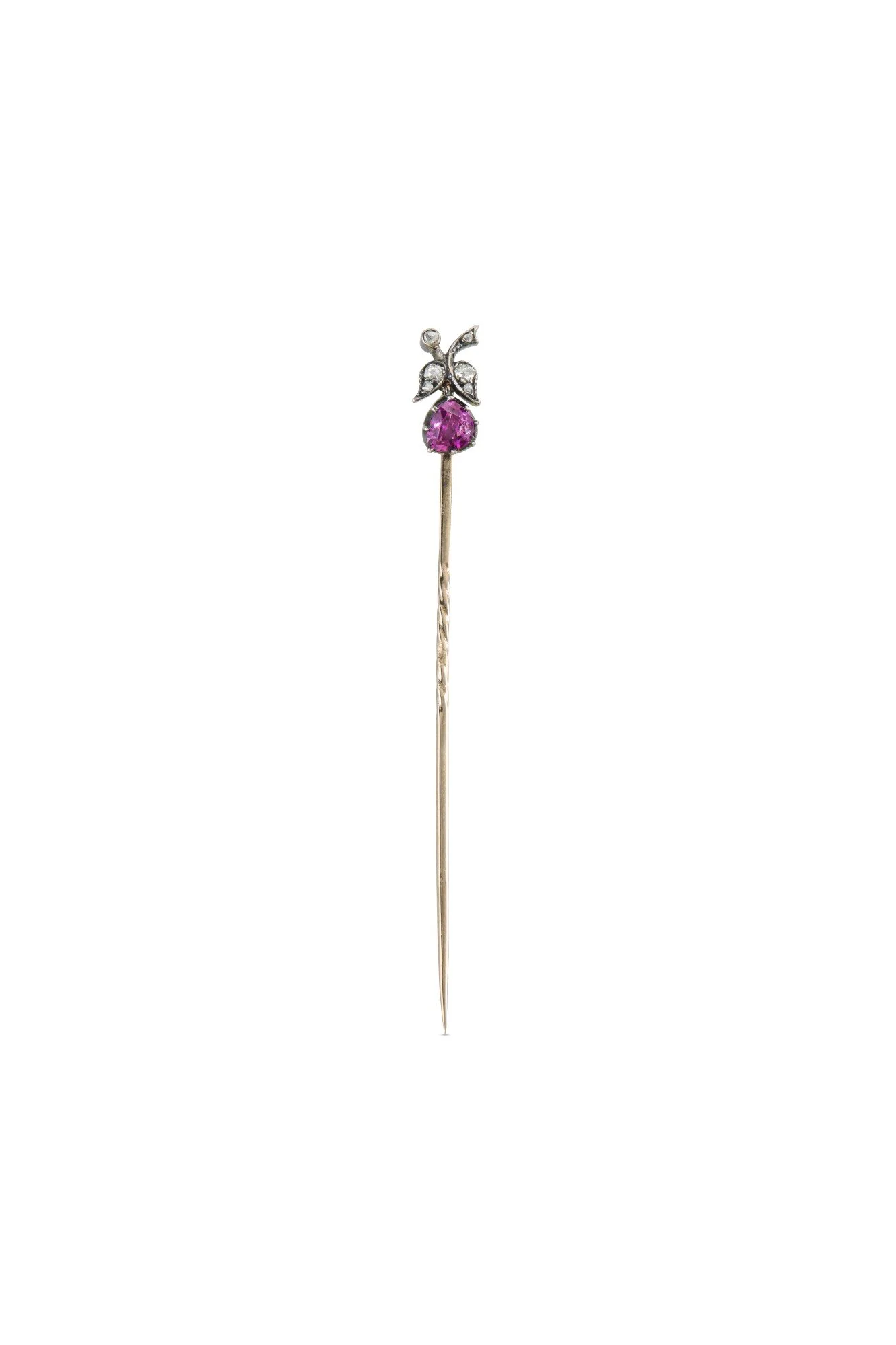 Ruby and Diamond Fruit and Leaf Stickpin