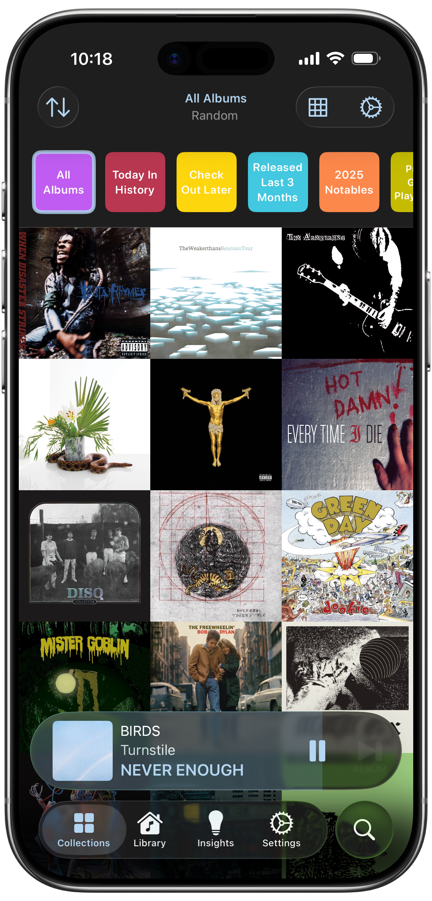 Albums collection screen on iPhone