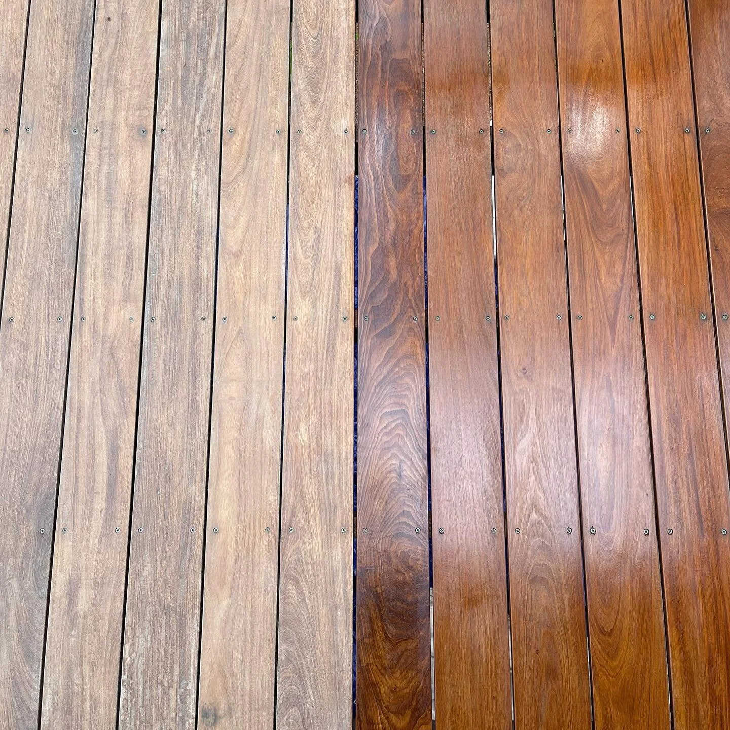 What is Ipe? It is Brazilian Hardwood and it is BEAUTIFUL with a fresh coat of Amber Semi Transparent stain from @armstrongclarkco  This is a satisfying job!! The deck had multiple coatings of miscellaneous stains that had to be sanded off, all that&