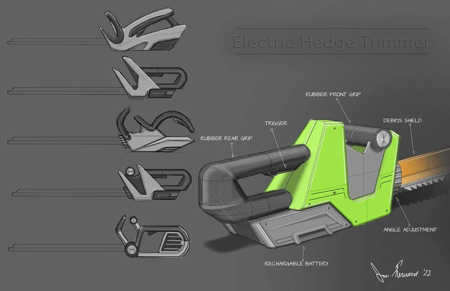 Electric Hedge Trimmer- Ideation sketches

#ideation #ideationsketches #industrialdesign #design #designstudent #ryobi #gardentools #photoshop #sketching