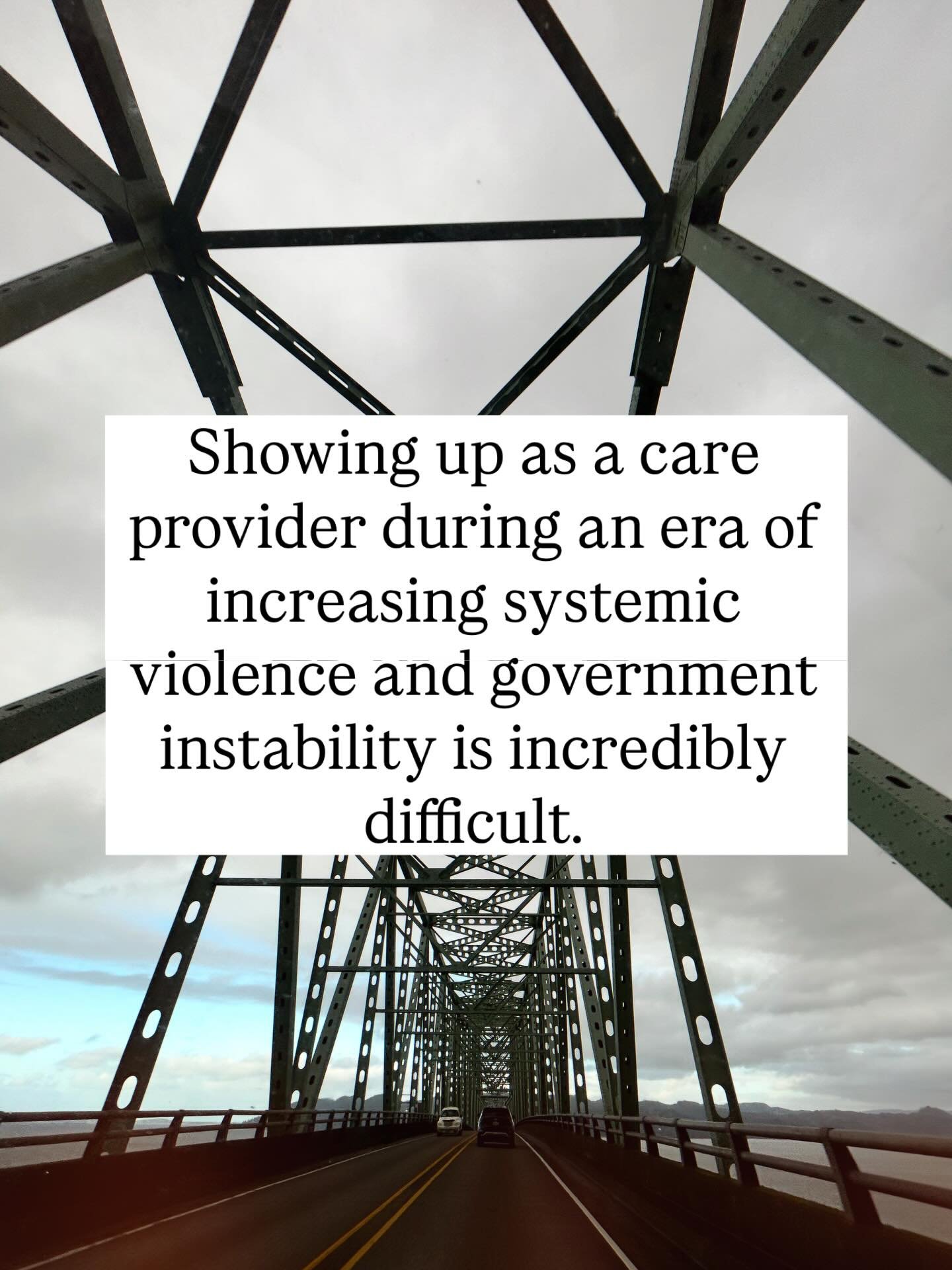 I&rsquo;ve been having conversations around uncertainty and limited capacity as a care provider, and here&rsquo;s what keeps coming up:

🔥 this violence we are witnessing isn&rsquo;t new, just new to the privileged of us - that&rsquo;s why it&rsquo;