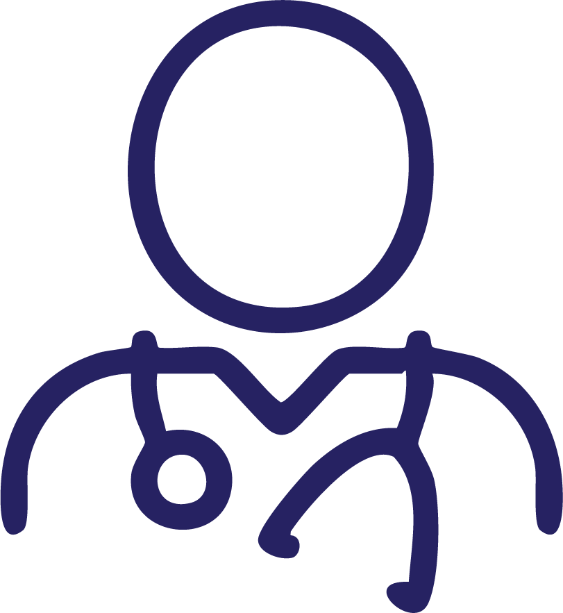 Outline drawing of a healthcare professional with a stethoscope.