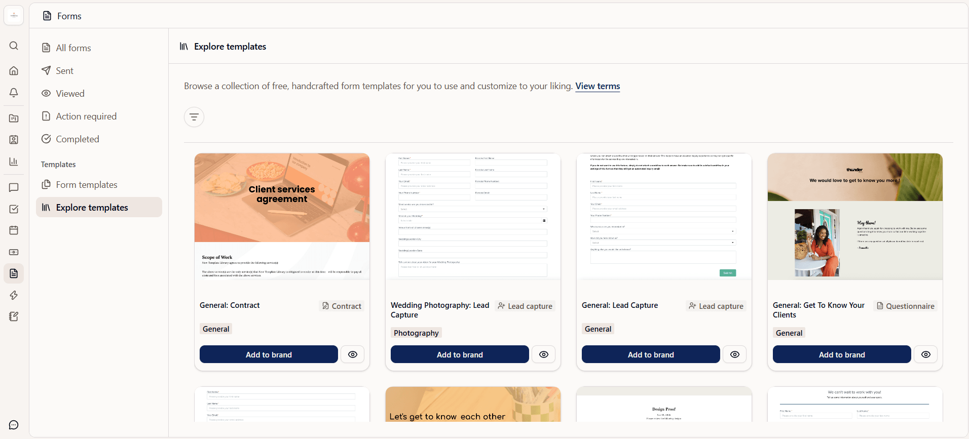 Dubsado Explore Templates under Forms