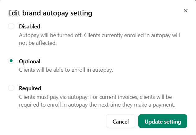Autopay settings in Dubsado