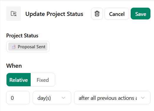 Change Project Status Dubsado Workflow
