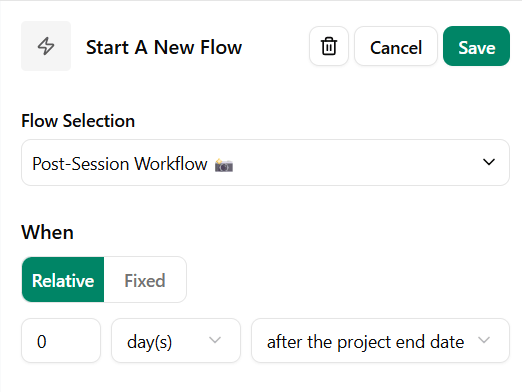 Workflow action to start the next workflow in Dubsado