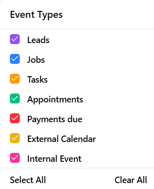 Filter your calendar view by event type