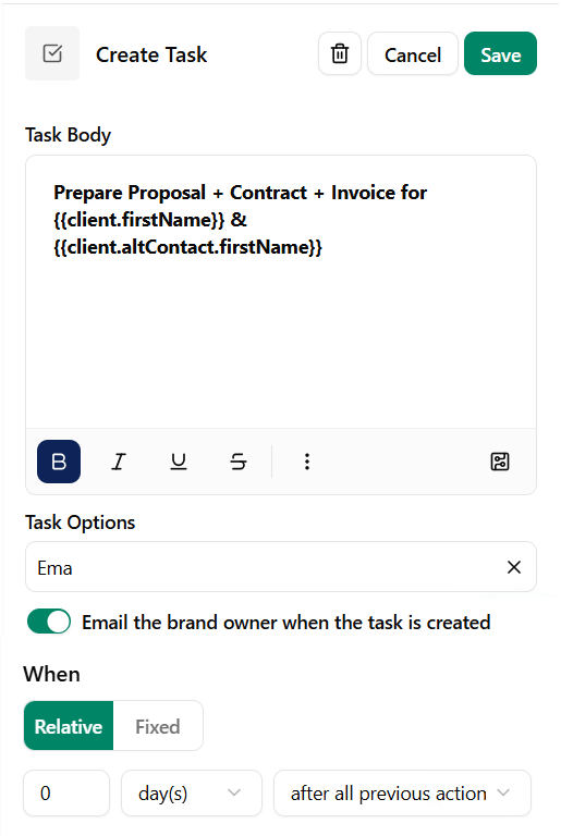 To-do Action Dubsado Workflow