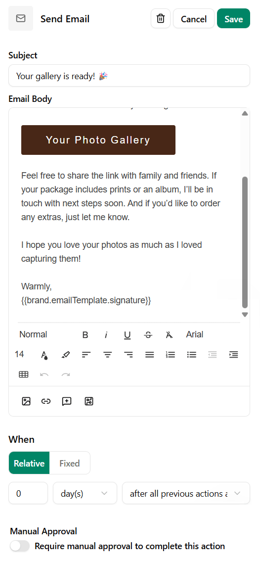 Post Session Workflow Send Photo Gallery
