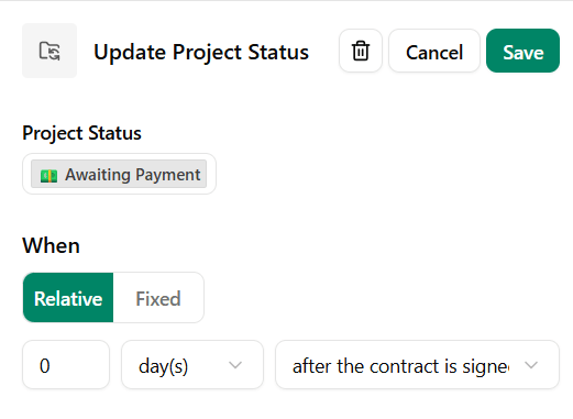 Change Project Status Dubsado Workflow