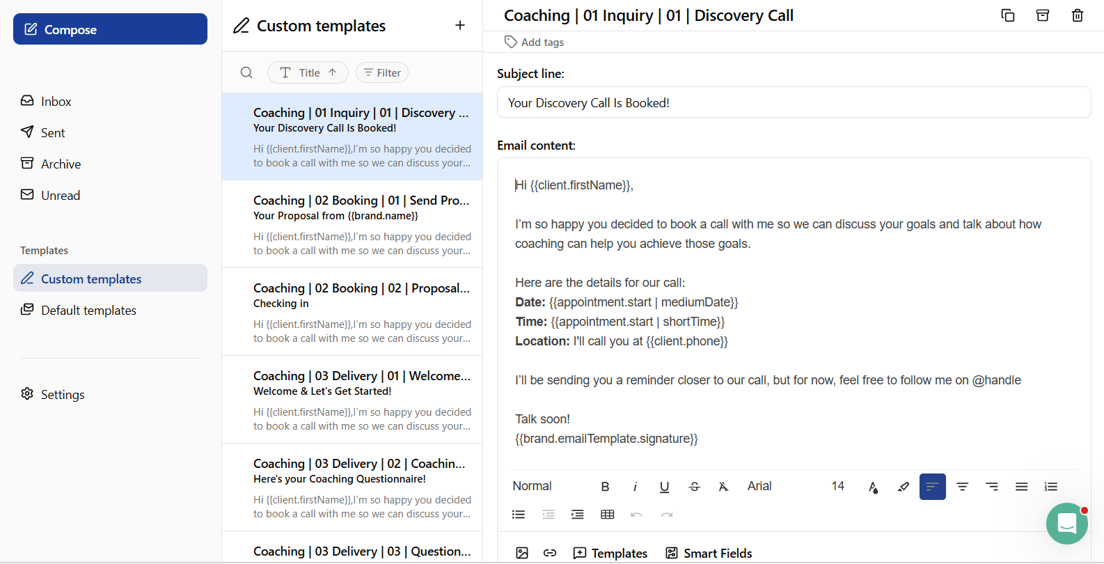 Custom canned Email Templates in Dubsado