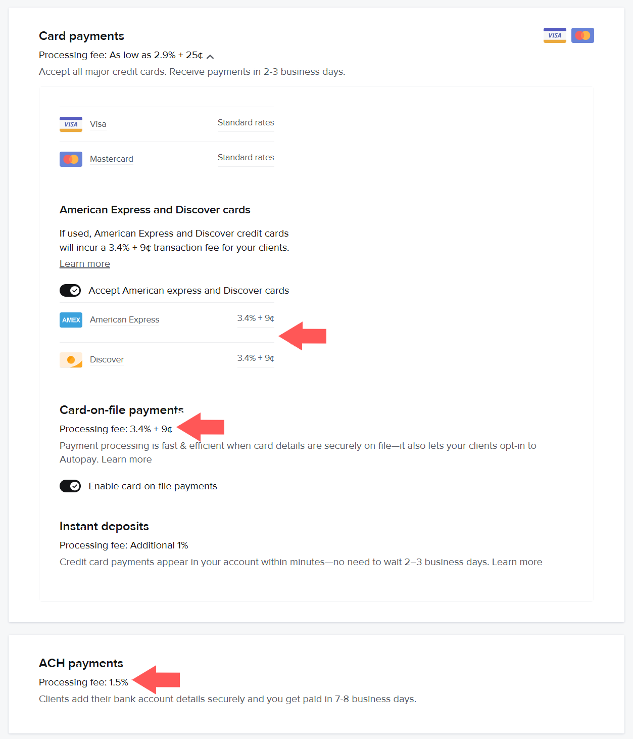 HoneyBook payment processing fees showing higher autopay transaction rates