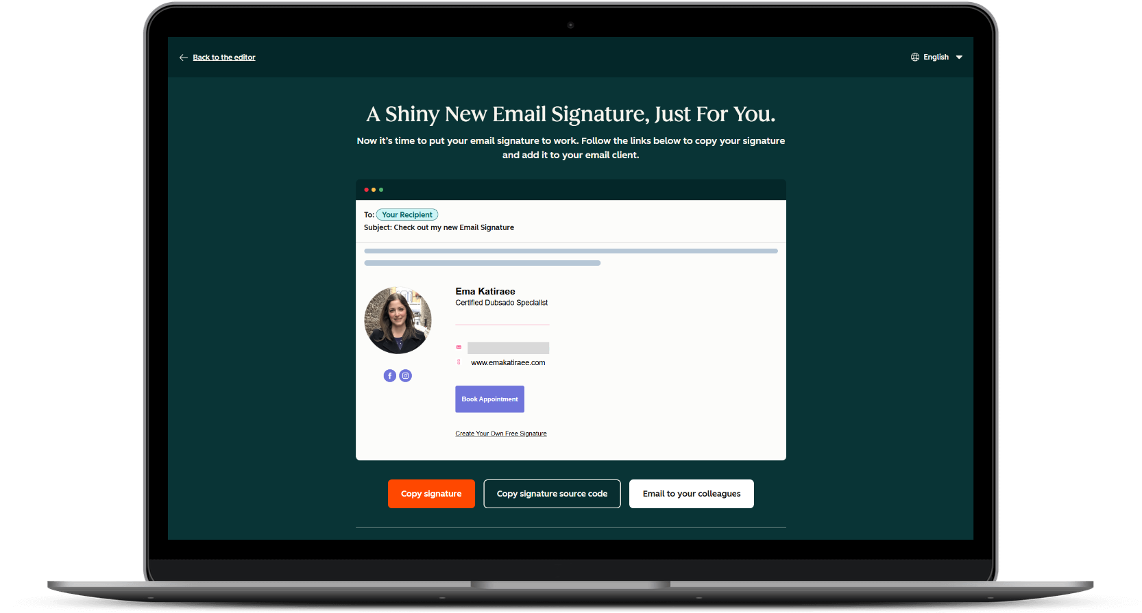 Email signature made with Hubspot