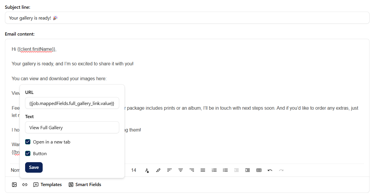 Add Dubsado custom mapped field in email template