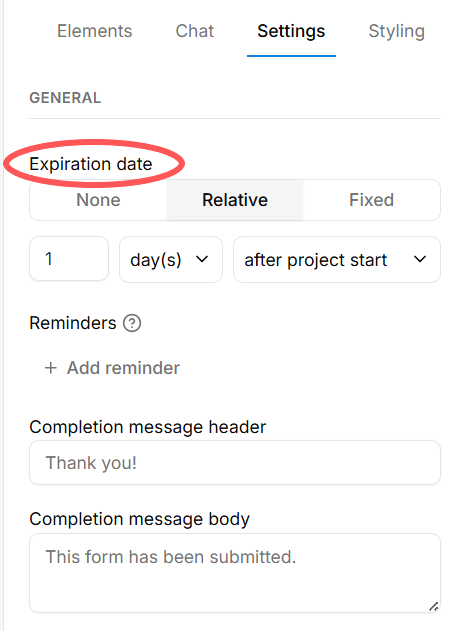 Dubsado form expiration date