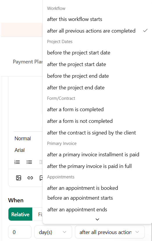 List of Dubsado workflow triggers