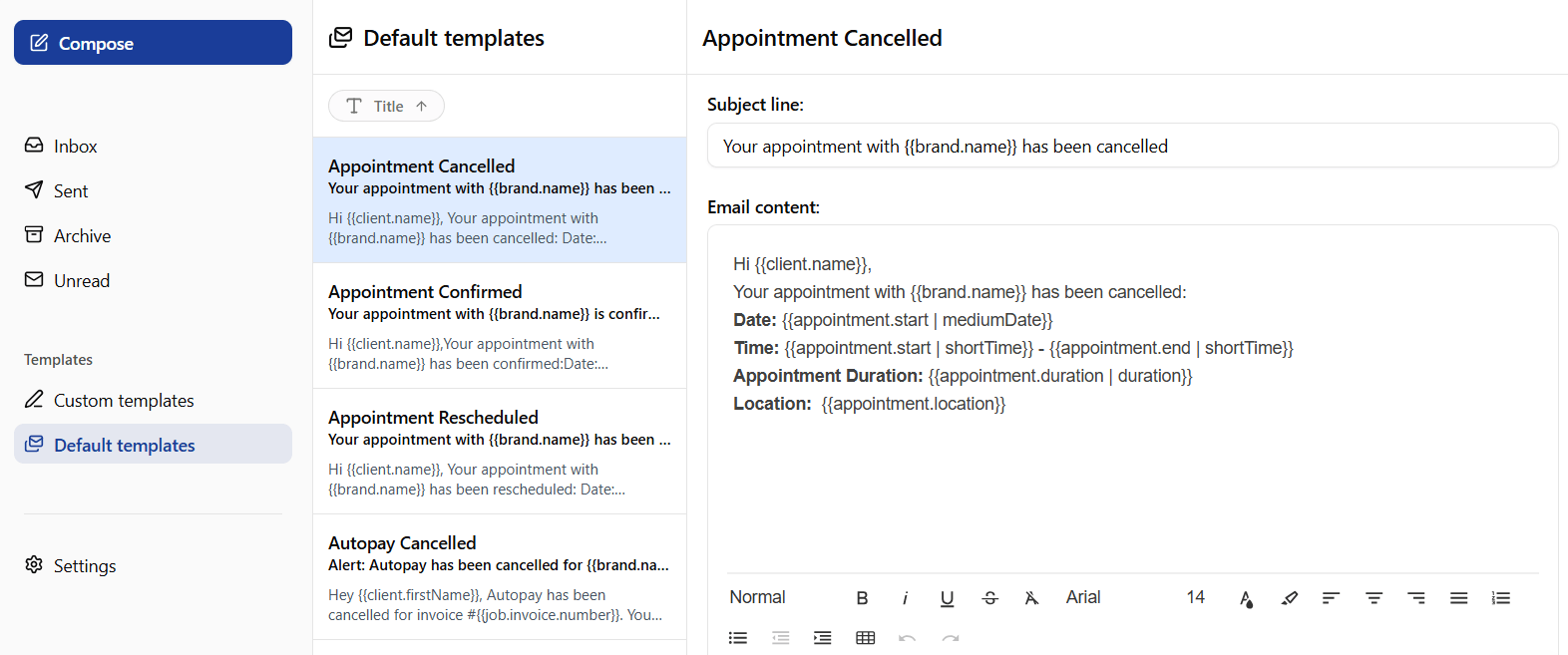 Default Email Templates Dubsado