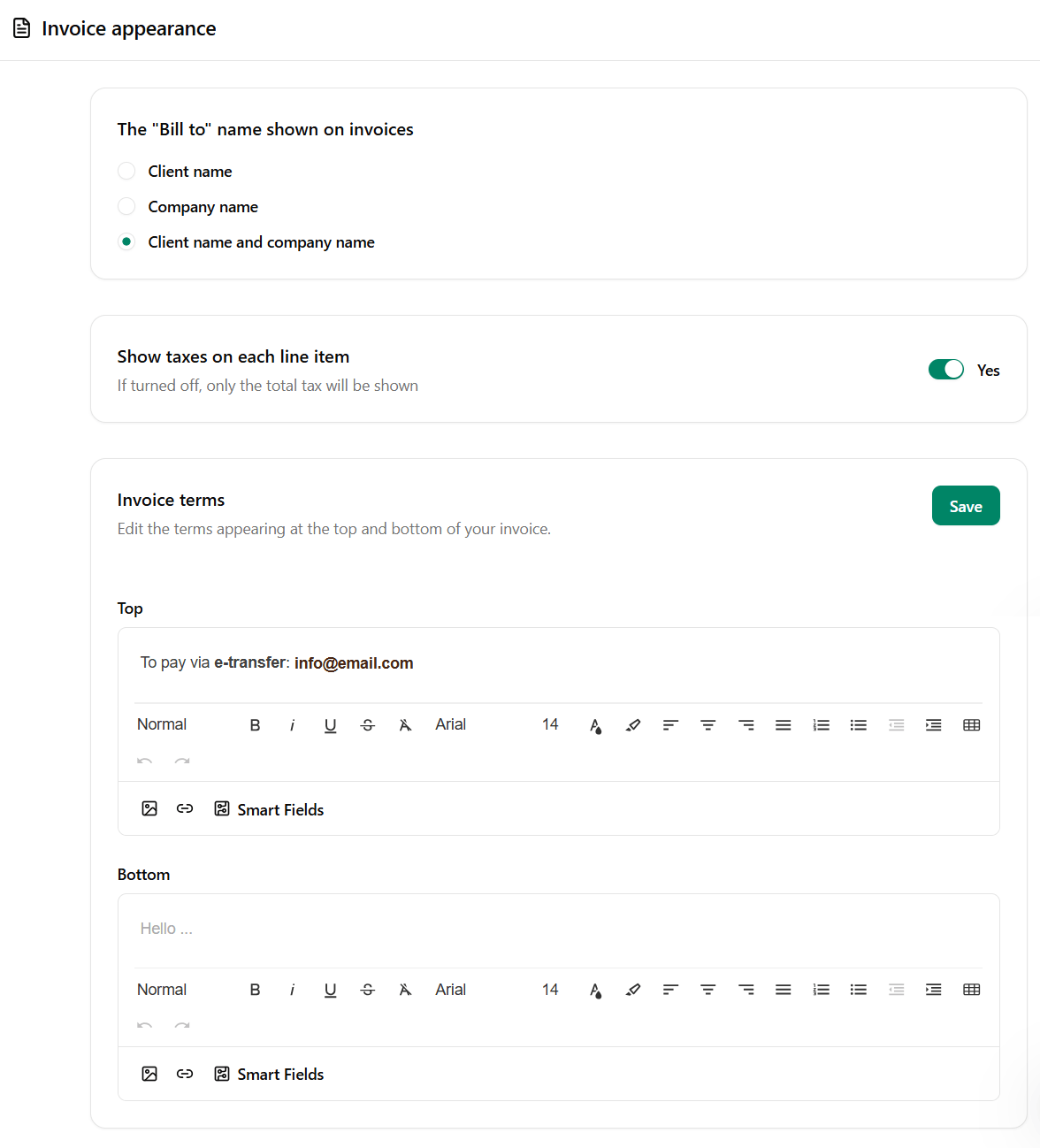 Invoice Appearance Settings in Dubsado