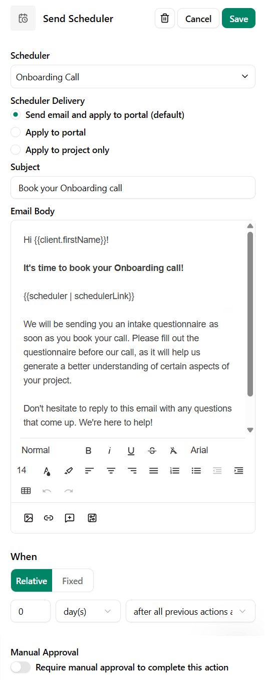 Send Scheduler link in an email in Dubsado