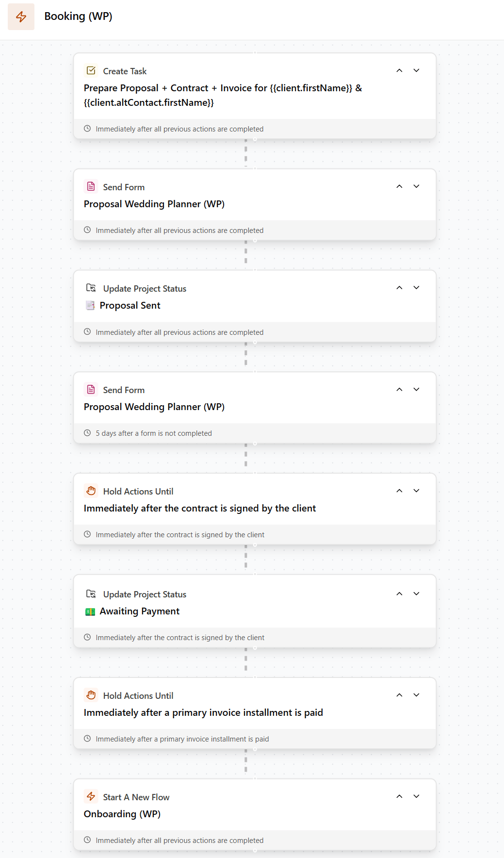 Booking Workflow in Dubsado for a Wedding Planner