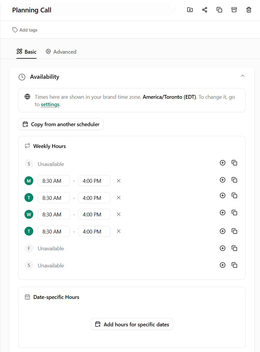 Dubsado Scheduler availability settings to set weekly hours