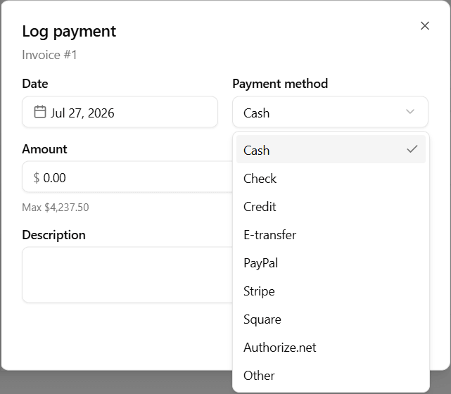 Apply manual payment to invoice in Dubsado