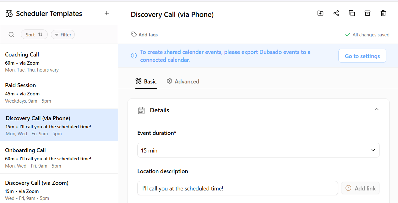 Dubsado Scheduler Templates