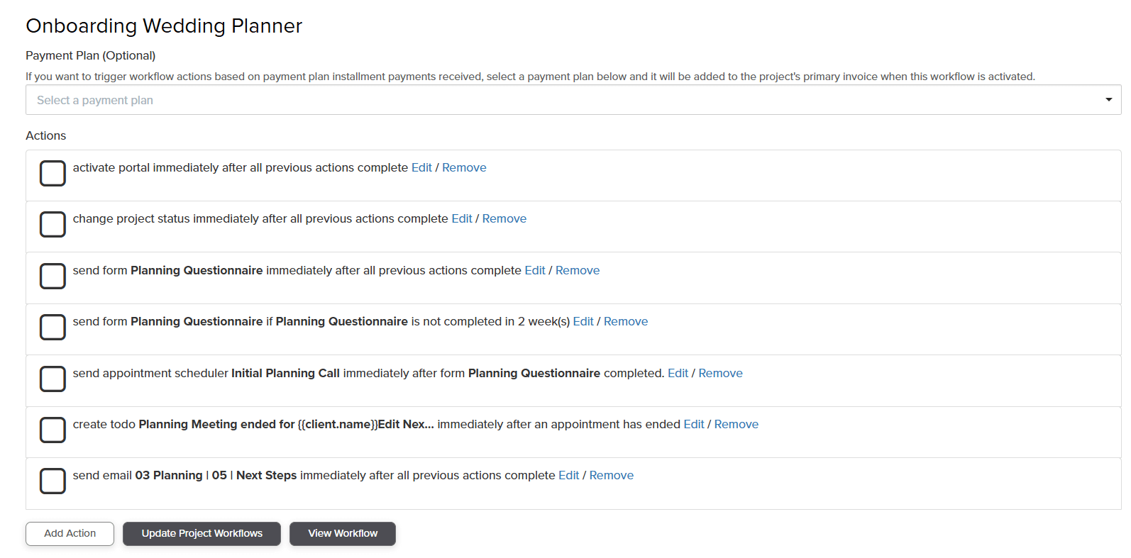 Wedding Planner Workflow Dubsado