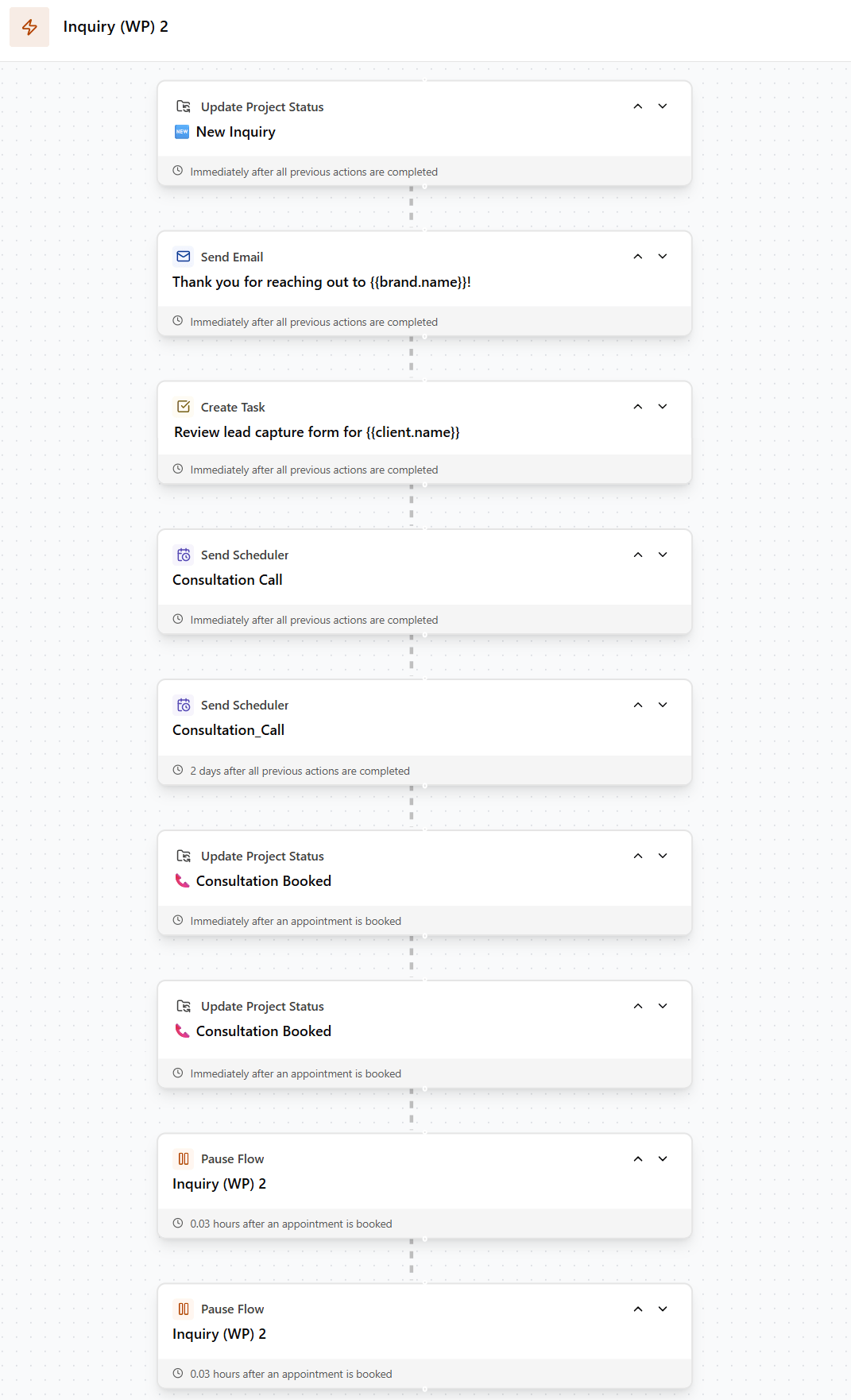 Inquiry Workflow in Dubsado for a Wedding Planner