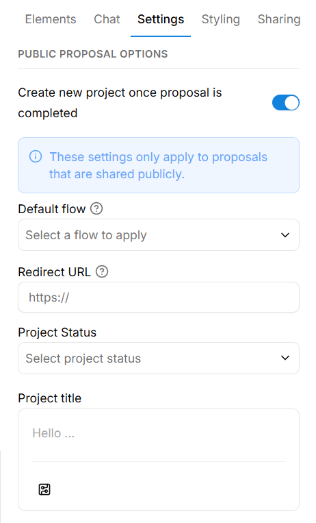 Toggle on create new project one proposal is complete to make it a public proposal