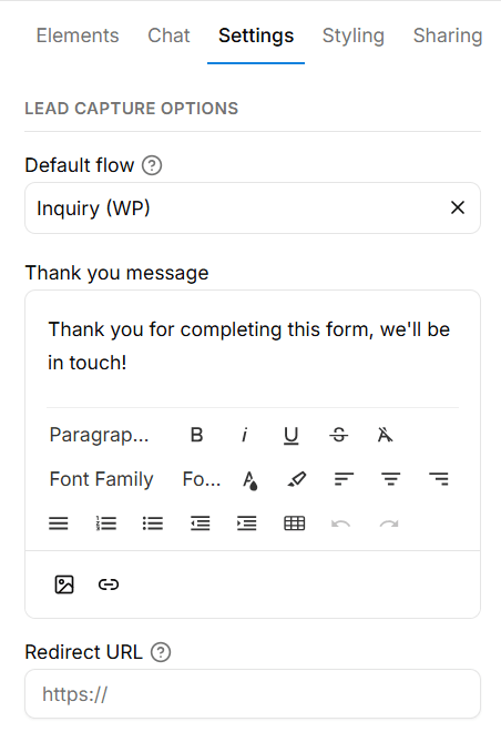 Select default flow inside of lead capture form settings in Dubsado