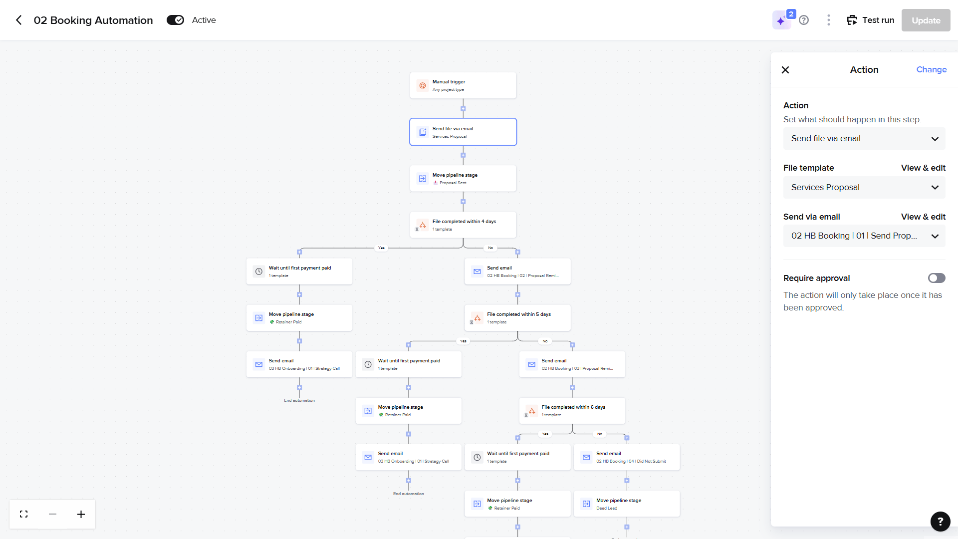 HoneyBook automation builder