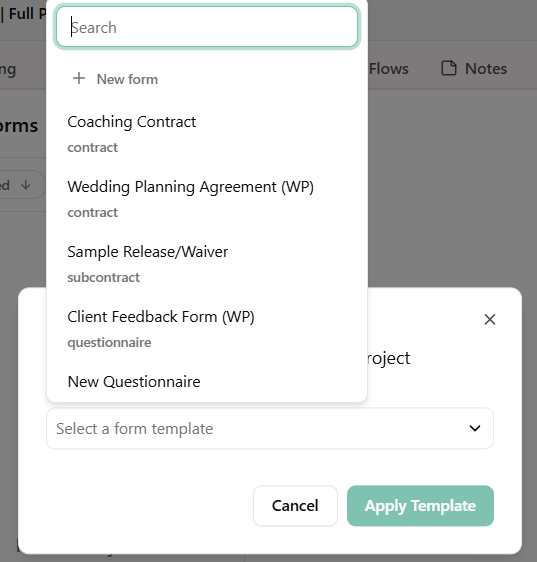 Manually send a form through a project in Dubsado