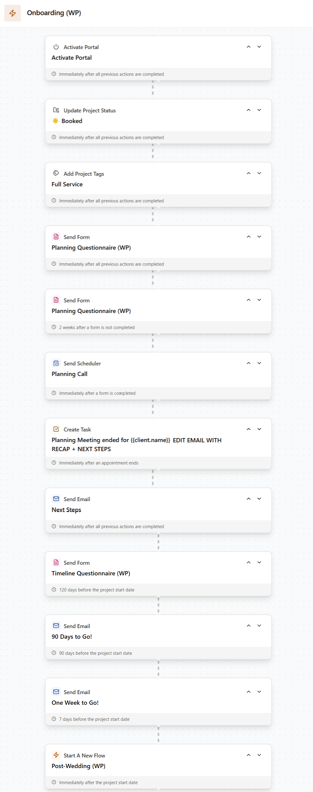 Onboarding Workflow in Dubsado for a Wedding Planner