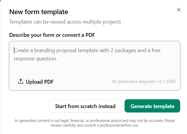 Create a New Form Template in Dubsado
