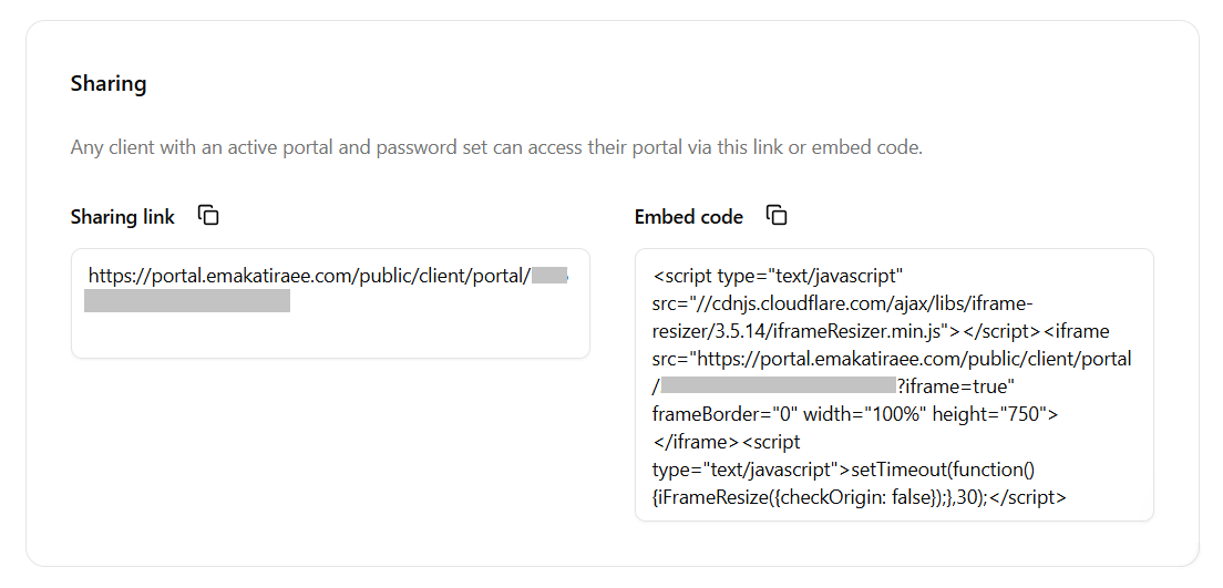 Dubsado client portal link and embed code