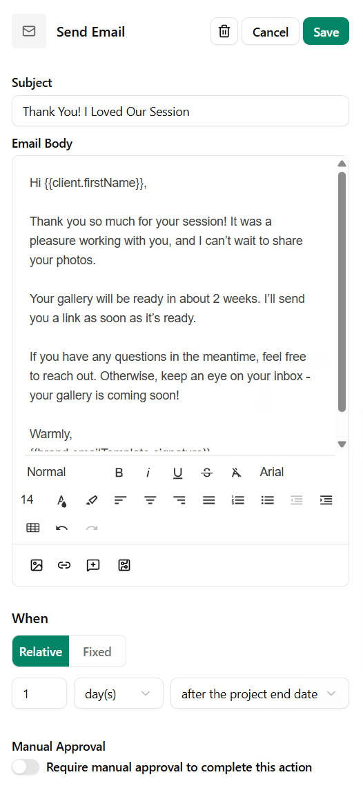Post Session Workflow Send Thank You Email