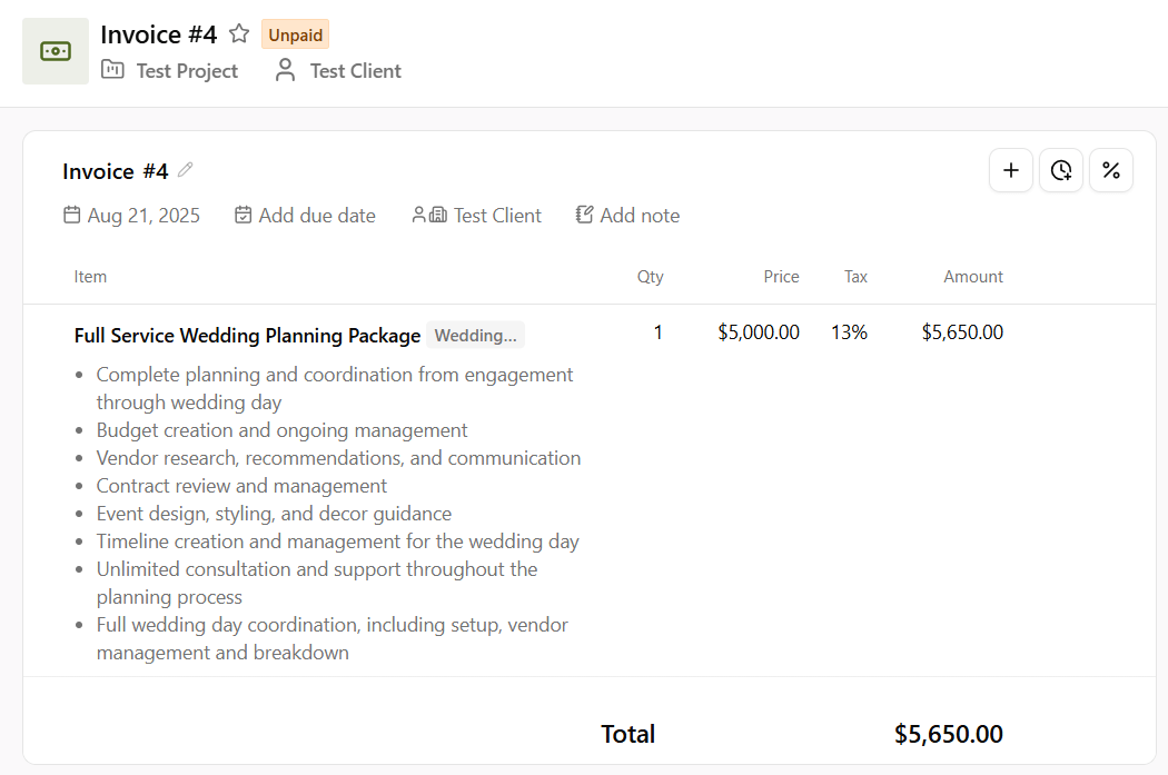 Dubsado Invoice details to use in Quote Like Proposal