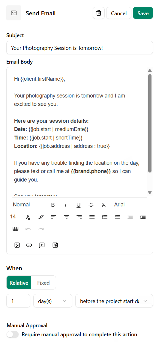 24 hour reminder before photoshoot