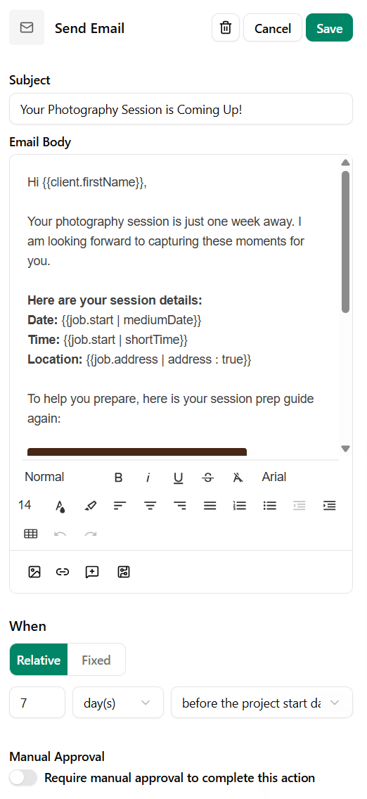 Reminder before photoshoot with guide