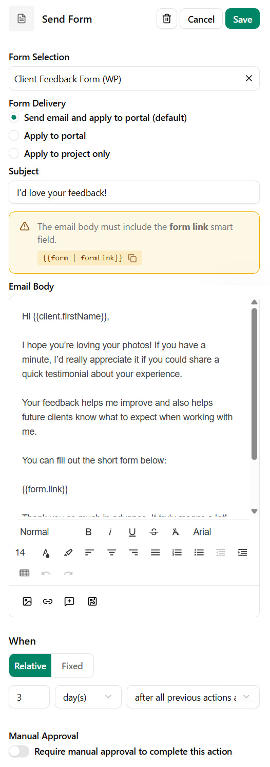 Post Session Workflow Feedback Request