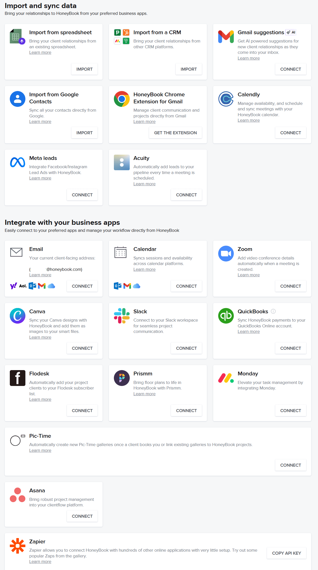 List of HoneyBook integrations
