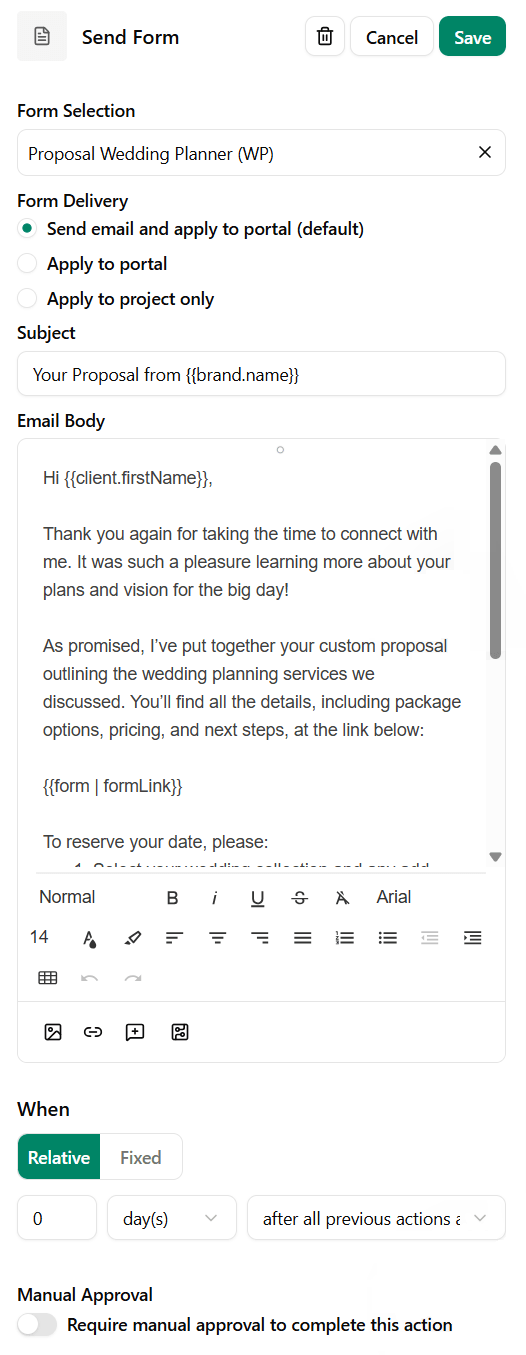 Send Proposal Dubsado Booking Workflow