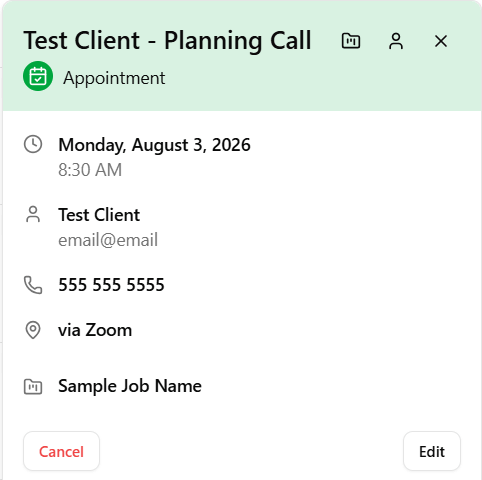 Dubsado appointment details