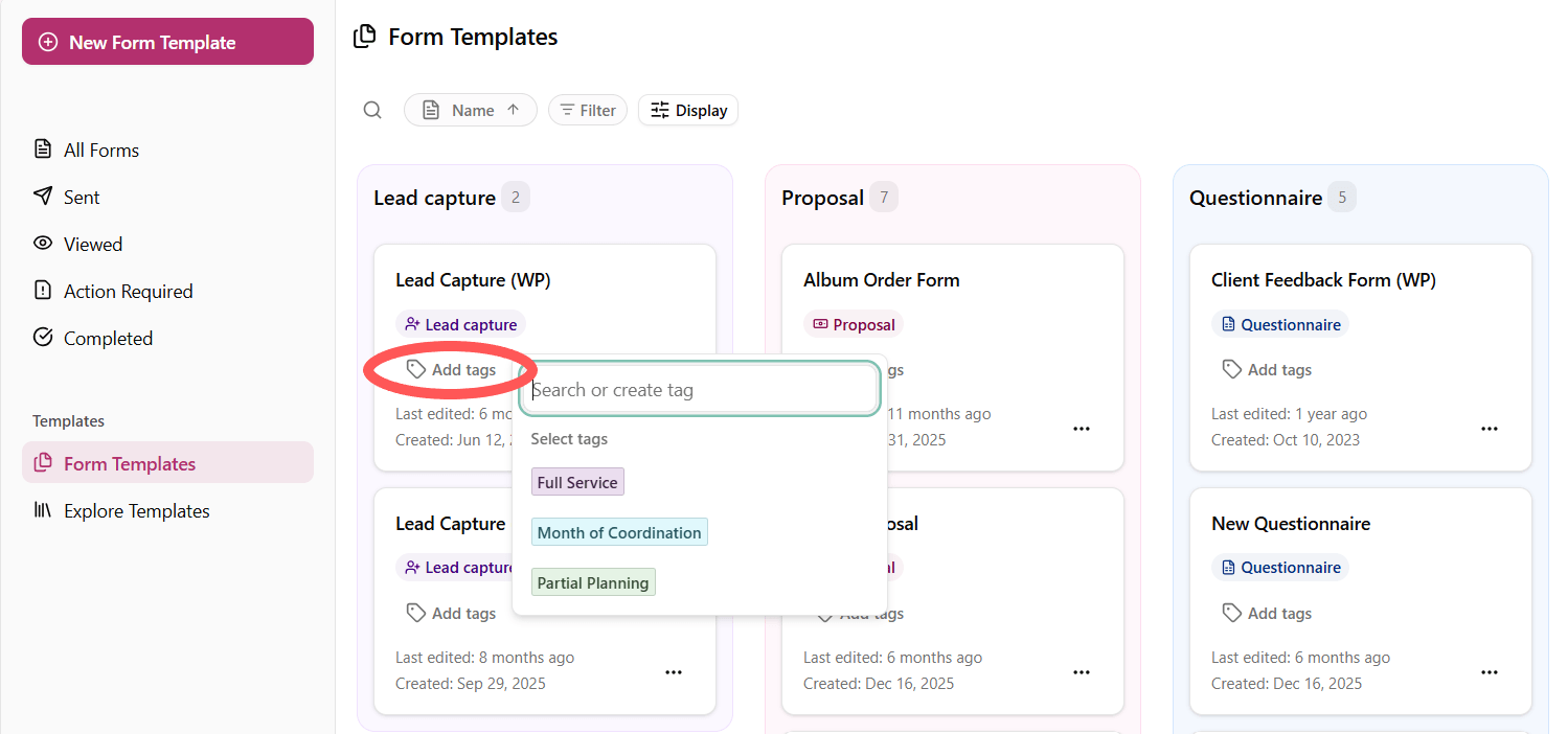 Dubsado 3.0 template tags on form templates