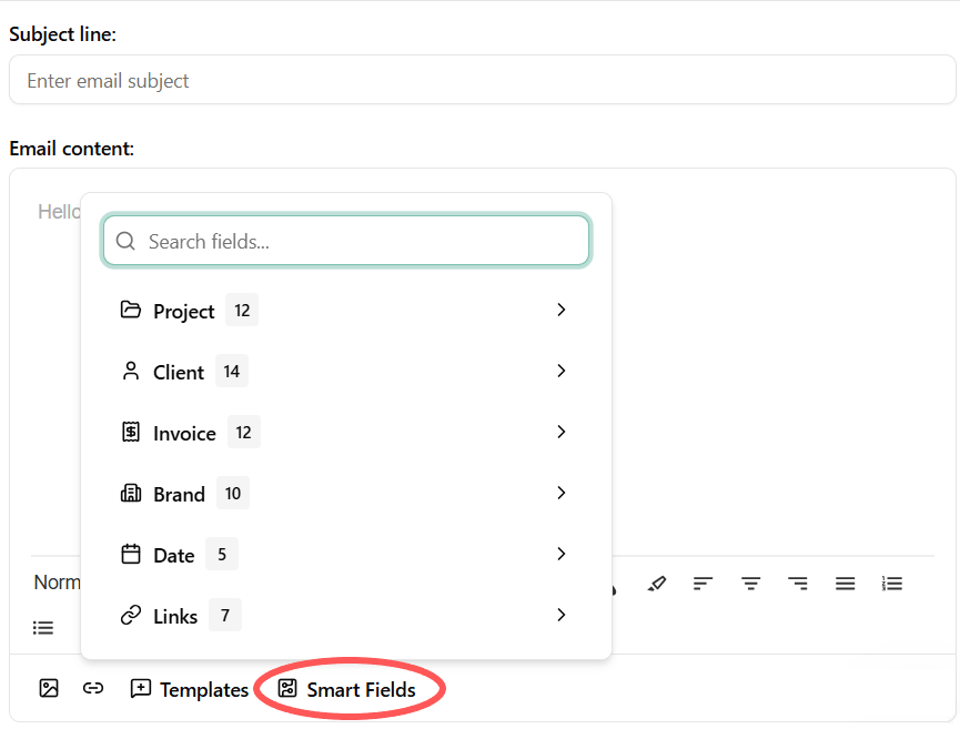 Smart fields in Dubsado Messages